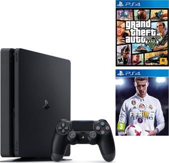 Sony PS4 Slim 1 Tb Oyun Konsolu + PS4 Gta 5 + PS4 Fifa 18 (İthalatçı Garantili)