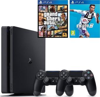 Sony PS4 Slim 500 GB Oyun Konsolu + 2. PS4 Kol + PS4 Gta 5 + PS4 Fifa 19 Türkçe