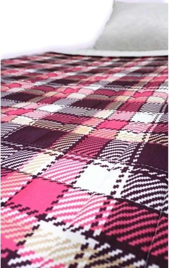 Pembe Ekose Desenli Çift Taraflı 7kg 150x200 Ağır Yorgan/Battaniye