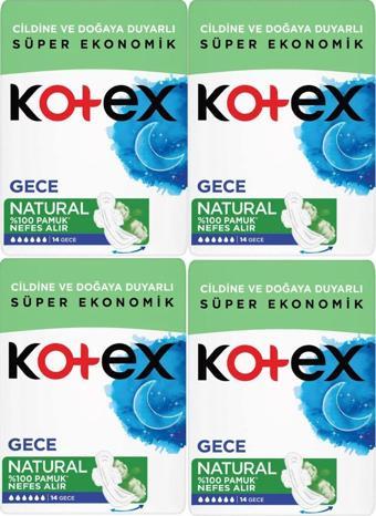 Kotex Natural Gece Hijyenik Ped 14'lü 4 Adet