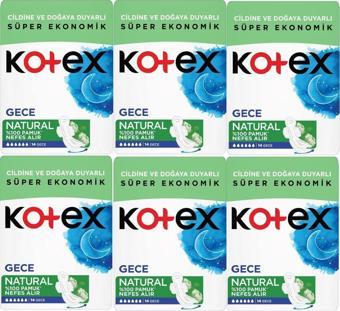 Kotex Natural Gece Hijyenik Ped 14'lü 6 Adet