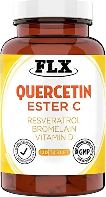 FLX 120 Tablet Kuersetin Quercetin Kuşburnu Magnezyum Ester C Vitaminini Vitamin D Resveratrol Bromelain Complex