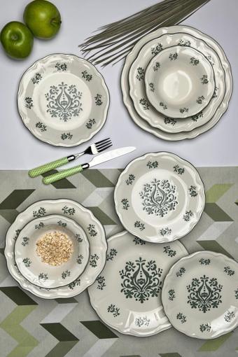 TABAK EVİ Stoneware Flower Green Yemek Takımı 6 Kişilik 24 Parça