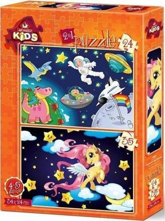 Art Kids 4492 Astronot ve Mini Pegasus 24x34 cm 24 Ve 35 Parça İkili Puzzle