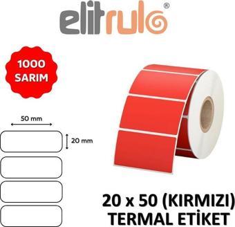 Elitrulo Barkod Etiketi 20x50 Termal KIRMIZI - 1000 Adet