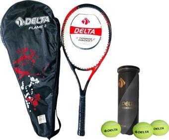 Delta Flame 27 İnç Tek Parça L2 Grip Kort Tenis Raketi + Çantası + 3 Adet Tenis Maç Topu Seti