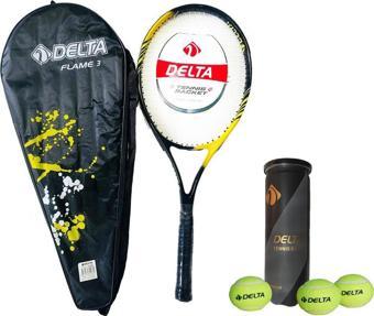 Delta Flame 27 İnç Tek Parça L3 Grip Kort Tenis Raketi + Çantası + 3 Adet Tenis Maç Topu Seti