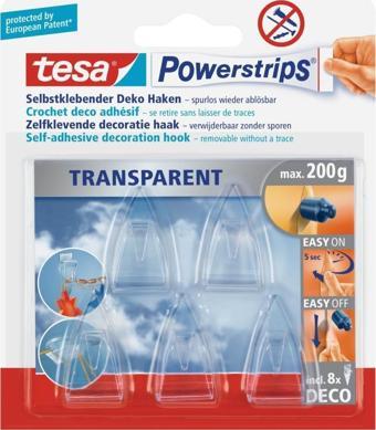 Tesa İz Bırakmadan Sökülebilir Askı - Powerstrips® Şeffaf   5 adet