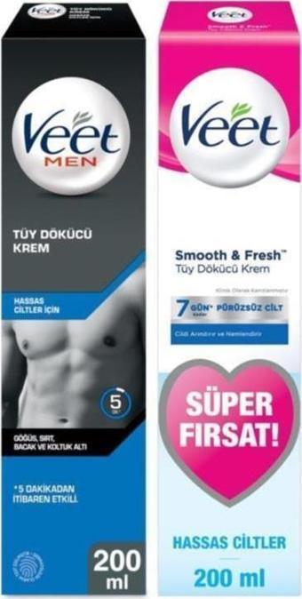 Veet Men Hassas Erkeklere Özel Tüy Dökücü 200ml+ Veet Hassas Tüy Dökücü Krem 200ml Süper Fırsat