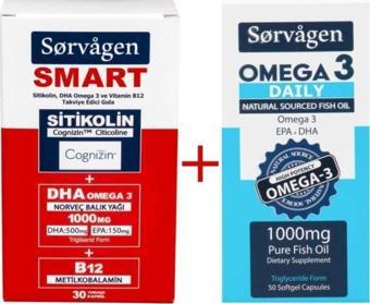 Smart Sitikolin Dha Omegra 3, B12 30 Kapsül Ve Omegra 3 Daily Saf Balık Yağı, 50 Kapsül, 1000 Mgr