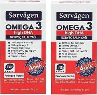 Sorvagren Omegra-3 Higrh Dha Norveç Balık Yağı 50 Kapsül 2'Li Paket