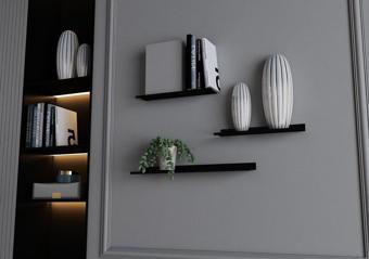 RafBurada ®3'lü Siyah Dekoratif Metal Duvar Rafı, Kitaplık