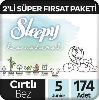 Sleepy Bio Natural 2'Li Süper Fırsat Paketi Bebek Bezi 5 Numara Junior 174 Adet