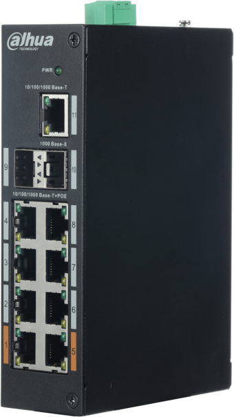 DAHUA PFS3211-8GT-120, 8 Port, Gigabit, 8 Port PoE, 120W, +2 Port SFP, +1 Port GigaBit Uplink, Yönetilemez, Rack Mount S