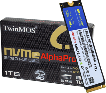 TwinMOS NVMe1TB2280AP, AlphaPro, 1TB, 3600-3250Mb/s, Gen3, NVMe PCIe M.2, SSD, TLC, 3DNAND