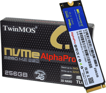 TwinMOS NVMe256GB2280AP, AlphaPro, 256GB, 3600-3250Mb/s, Gen3, NVMe PCIe M.2, SSD,  TLC, 3DNAND