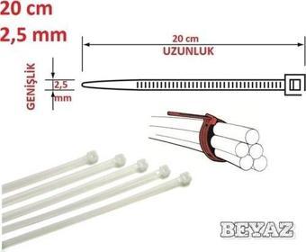 Pemsan 20CM x 2,5mm Plastik Cırt Kelepçe ( Kablo Bağı ) Saydam-Beyaz