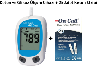 On Call GK Dual Kan Şekeri ve Keton Ölçüm Cihazı + 25 Adet Keton Ölçüm Stribi