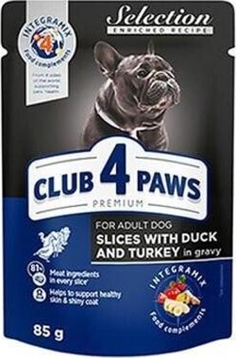 Club4Paws Ördek ve Hindili Pouch Yetişkin Konserve Köpek Maması 85 Gr