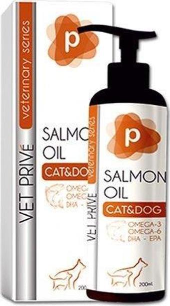 Vet Prive Veterinary Salmon Oil Kedi ve Köpekler için Omega 3 ve Omega 6 Sıvı Desteği 200 Ml