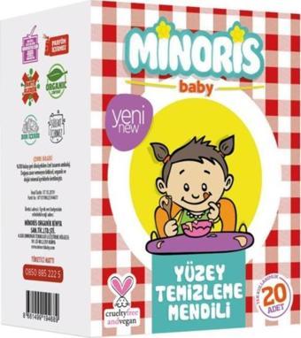 Minoris Organik Yüzey Temizleme Mendili Tek Paketli 20 Adet 2'li Set