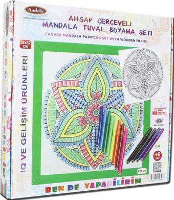 Artebella 04 I Ahşap Çerçeveli Mandala Tuval Boyama Seti + 6 Yaş 32x32 cm