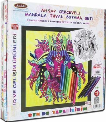 Artebella 10 I Ahşap Çerçeveli Mandala Tuval Boyama Seti + 6 Yaş 32x32 cm