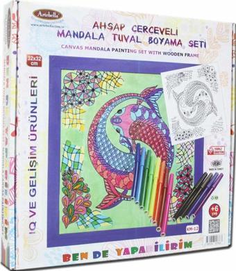 Artebella 12 I Ahşap Çerçeveli Mandala Tuval Boyama Seti + 6 Yaş 32x32 cm