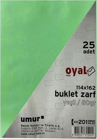 Oyal Buklet Zarf Yeşil 80 Gr. Silikonlu 11.4 X 16.2