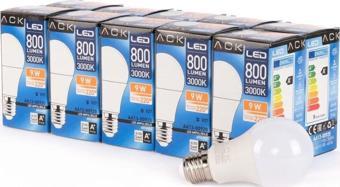 Ack Led Ampul 800 LUMEN 3000 K 9W E27 Gün Işığı x 10 Adet