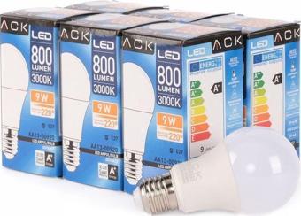 Ack Led Ampul 800 LUMEN 3000 K 9W E27 Gün Işığı x 6 Adet