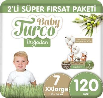 Baby Turco Doğadan 2'Li Süper Fırsat Paketi Bebek Bezi 7 Numara Xxlarge 120 Adet