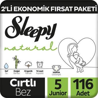 Sleepy Natural 2'Li Ekonomik Fırsat Paketi Bebek Bezi 5 Numara Junior 116 Adet