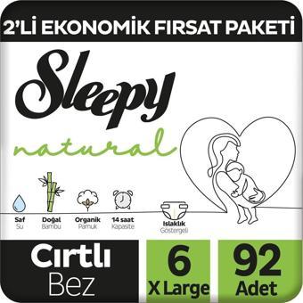 Sleepy Natural 2'Li Ekonomik Fırsat Paketi Bebek Bezi 6 Numara Xlarge 92 Adet