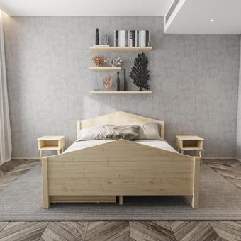Renazzo Mobilya Milano Model İki Çekmeceli Doğal Çam Ahşap Karyola 150x200 cm