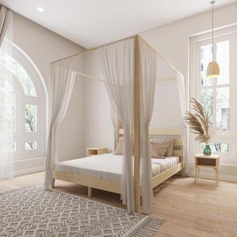 Renazzo Mobilya Natura Model Cibindirik Askılıklı  Vernikli Çam Ahşap Karyola Ve İki Komodin Set 140x200 cm