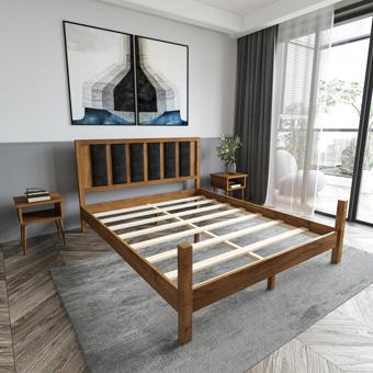 Renazzo Mobilya Orion Model Siyah Renk Puflu Başlıklı Ceviz Renk Çam Ahşap Karyola 90x200 cm