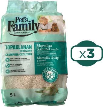 Pets Family Topaklanan Kedi Kumu Marsilya Sabunu Kokulu 5 L x 3 Adet (15 kg)