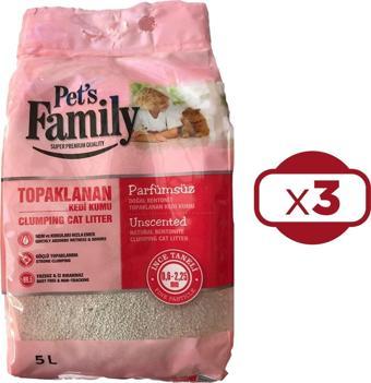 Pets Family Topaklanan Kedi Kumu Parfümsüz İnce 5 L x 3 Adet (15 kg)