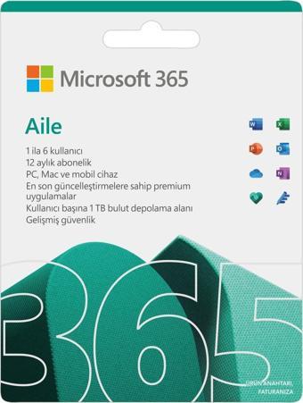 Microsoft Office 365 Aile Abonelik 1 Yıl Tr Kutu Lisans - (6GQ-01958)