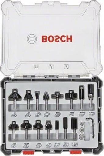 Bosch Karışık Freze Ucu Seti Şaftlı Profesyonel 8 mm 15'li