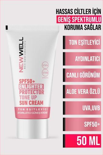 New Well Ton Eşitleyici Yüksek Koruma Etkili Spf50 + Aydınlatıcı Pembe Yüz Güneş Kremi 50 Ml