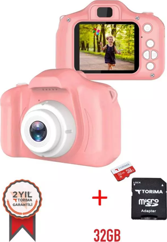 Torima Pembe Renk SD Card 1080p Hd Çocuk Kamera Dijital Fotoğraf Makinesi 2.0 Inç Ekran