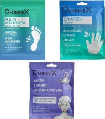 Derminix Maske Seti/ Hindistan Cevizi Saç Maskesi/Nemlendirici El Maskesi/Peeling Ayak Maskes