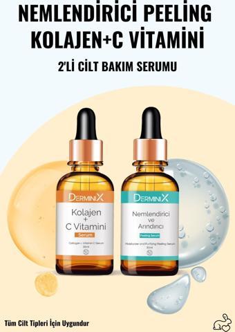 Derminix Nemlendirici Peeling ve  Kolajen C Vitamini 2 Adet Cilt Bakım Serumu