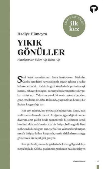 Yıkık Gönüller-Latin Harfleriyle İlk Kez - Hadiye Hümeyra - Turkuvaz Kitap