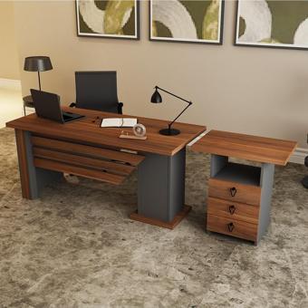 Kalender Dekor Ophira - 1 - 3 Ofis Büro Masası Takımı Ceviz - Antrasit