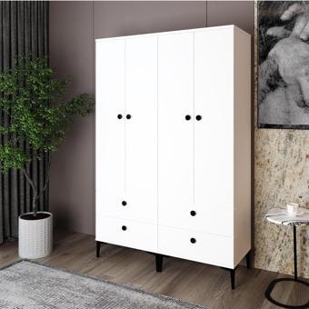 Kalender Dekor Silvia - 11, 4 Kapaklı 4 Çekmeceli Dolap Ve Gardırop Beyaz