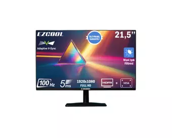Ezcool Corp Ezc22 21.5" 100Hz 5Ms Vga+Hdmı Fullhd Adaptive-Sync Va Vesa Monitör