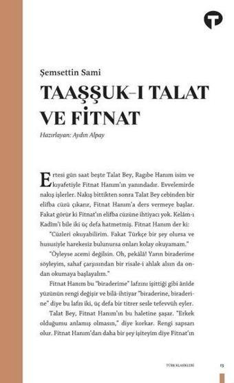 Taaşşuk-ı Talat ve Fitnat - Şemseddin Sami - Turkuvaz Kitap